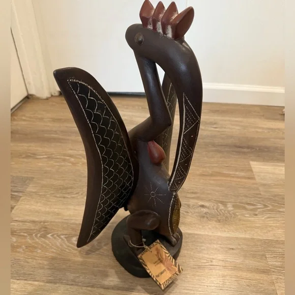 Pier 1 Hand Carved Wood “Kalao”, Bird Art Sculpture with Tag. - Picture 2 of 12